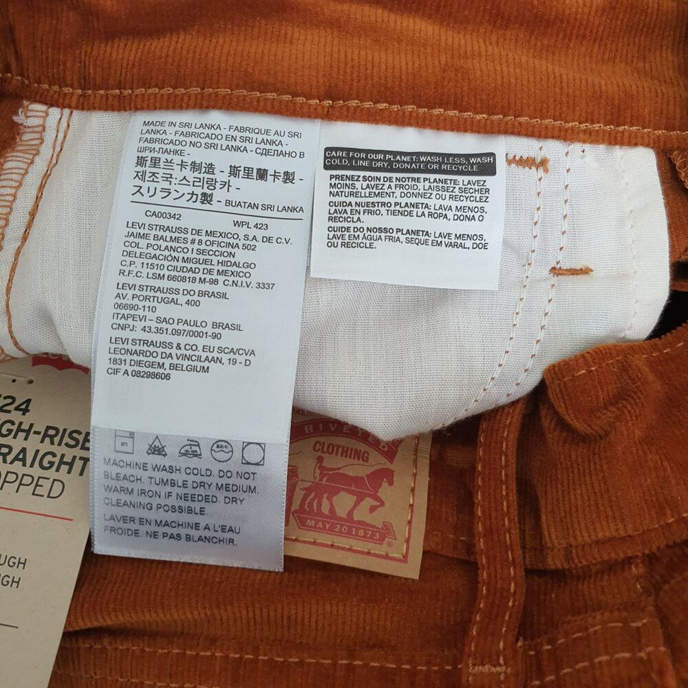 Levi's 724 Orange High Rise Straight Cropped Corduroy Pants Women's Size W26 - Picture 10 of 12